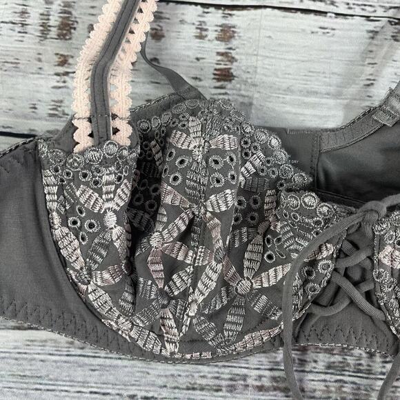 ZSKason Demi Bra size 34B Gray Pink Lace Underwire Lingerie - Picture 2 of 8